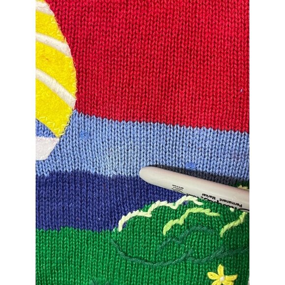 Quacker Factory Knit Sweater 2x Red Sequin Vtg Lighthouse Retro Classic Preppy - Picture 15 of 15